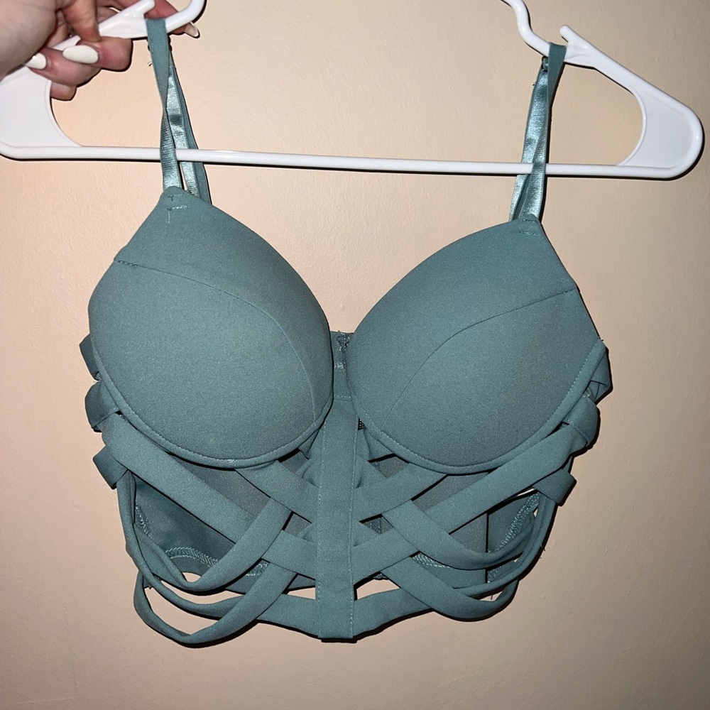 Cropped bra top-fashion nova- teal
